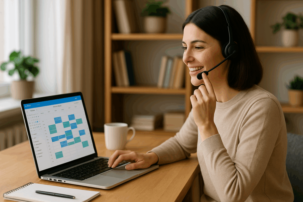 Employée TotalEcoFrance confirmant et planifiant le rendez-vous pour l'installation de la pompe à chaleur 